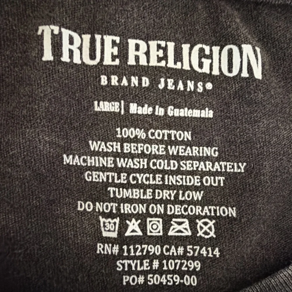 True Religion Men Crew Neck T-Shirt Size Large Buddha Guitar Graphic Wash